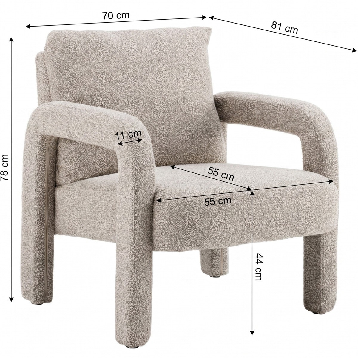 fauteuil en tissu bouclé - NIKO taupe, HOMIFAB