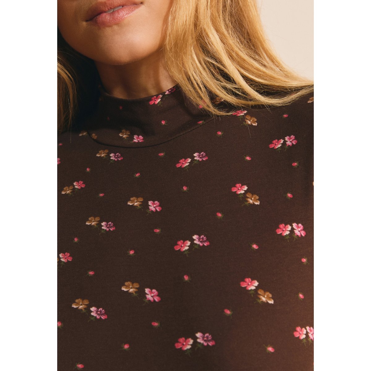 Body manches longues à motifs en coton HELIA marron, ETAM