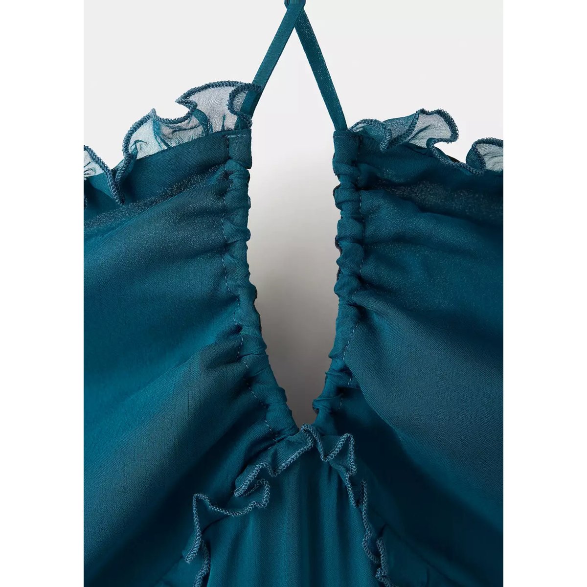 Robe évasée à volants bleu pétrole, MANGO TEEN
