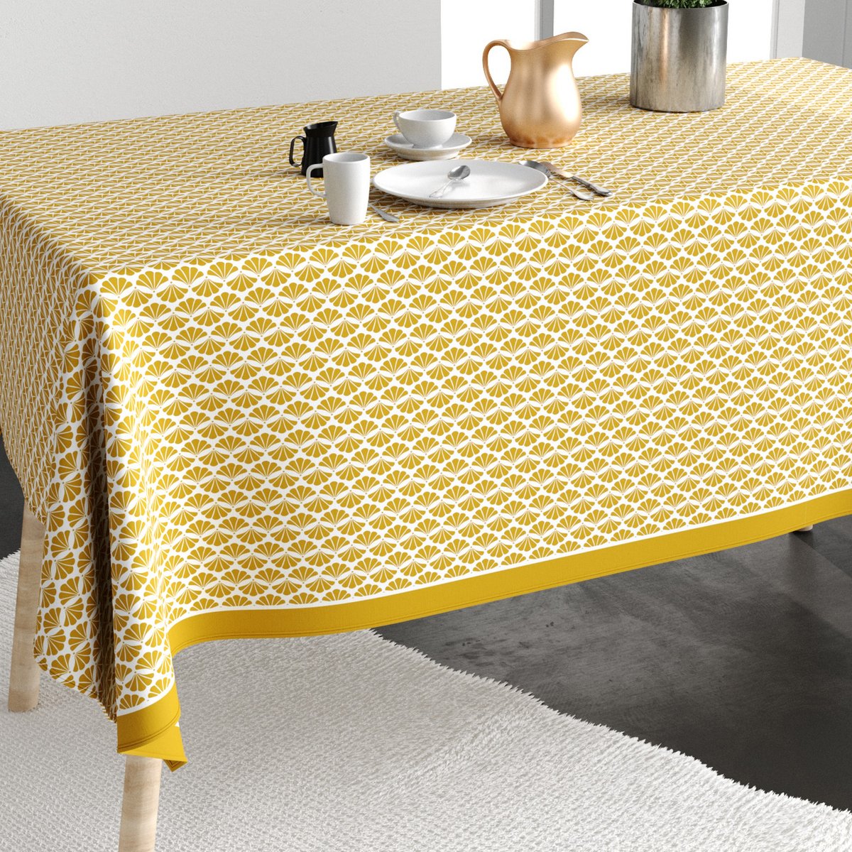 Nappe rectangulaire anti tache Coton Palma Ocre jaune, EDEN