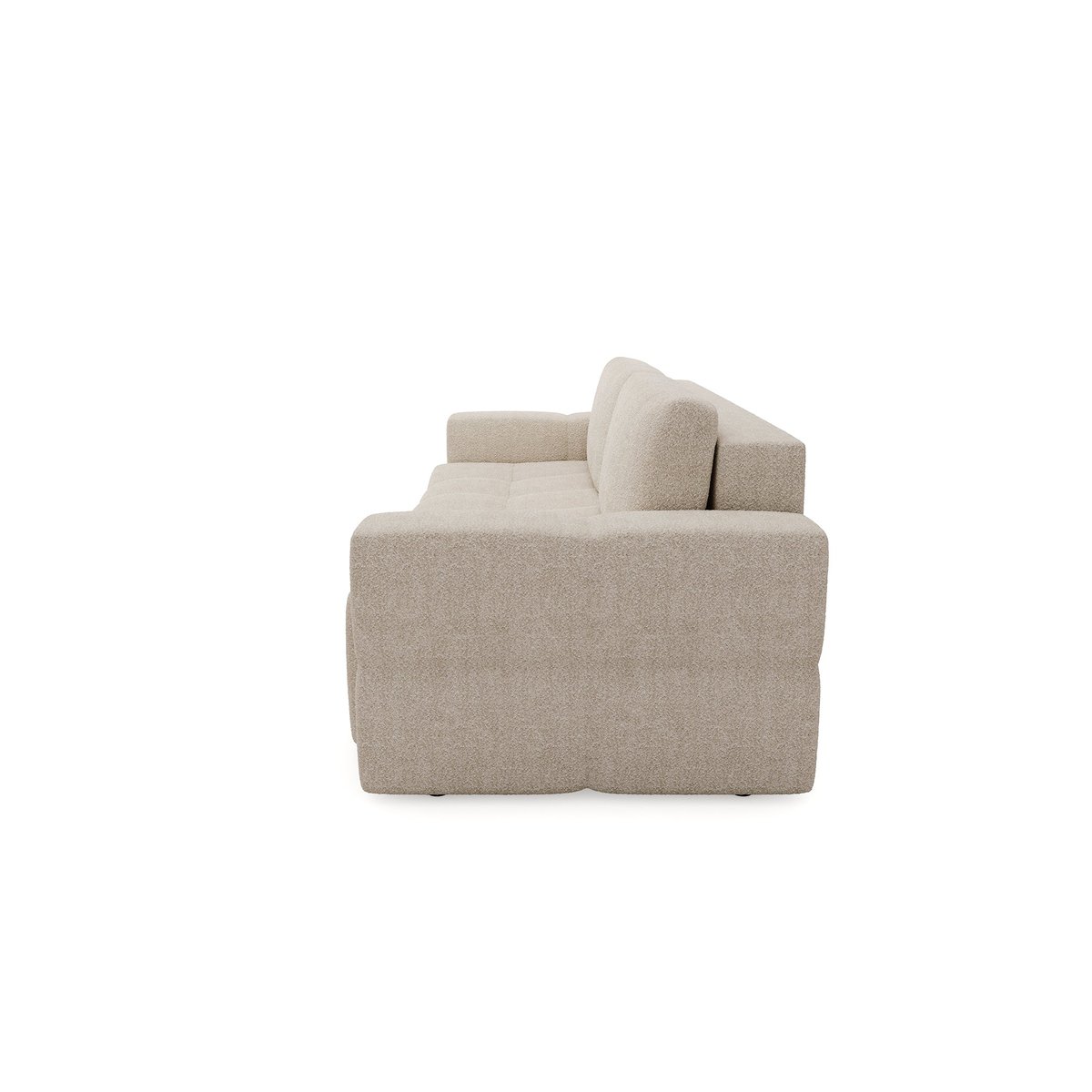 Canapé convertible coffre noyer 4 places en tissu bouclette GABRIEL beige, SIA HOME
