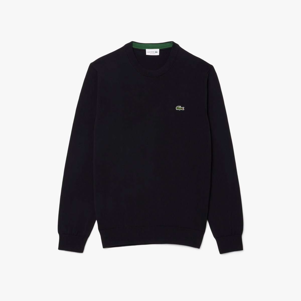Pull coton uni col rond noir-031, LACOSTE