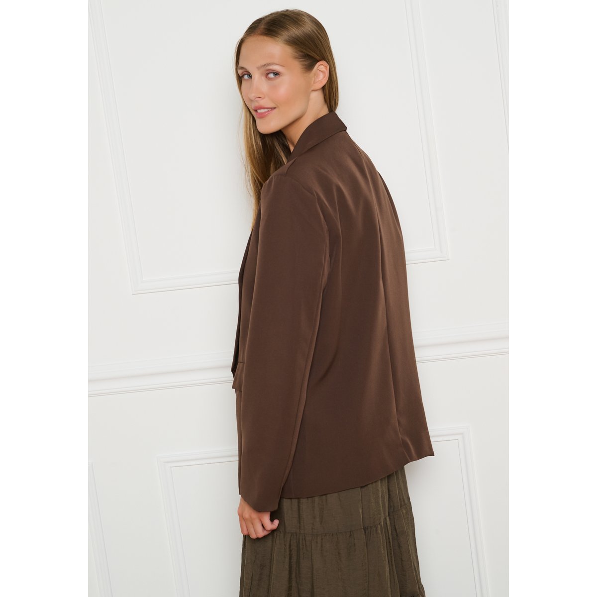 Blazer ouvert brun fonce chocolate, LOLALIZA