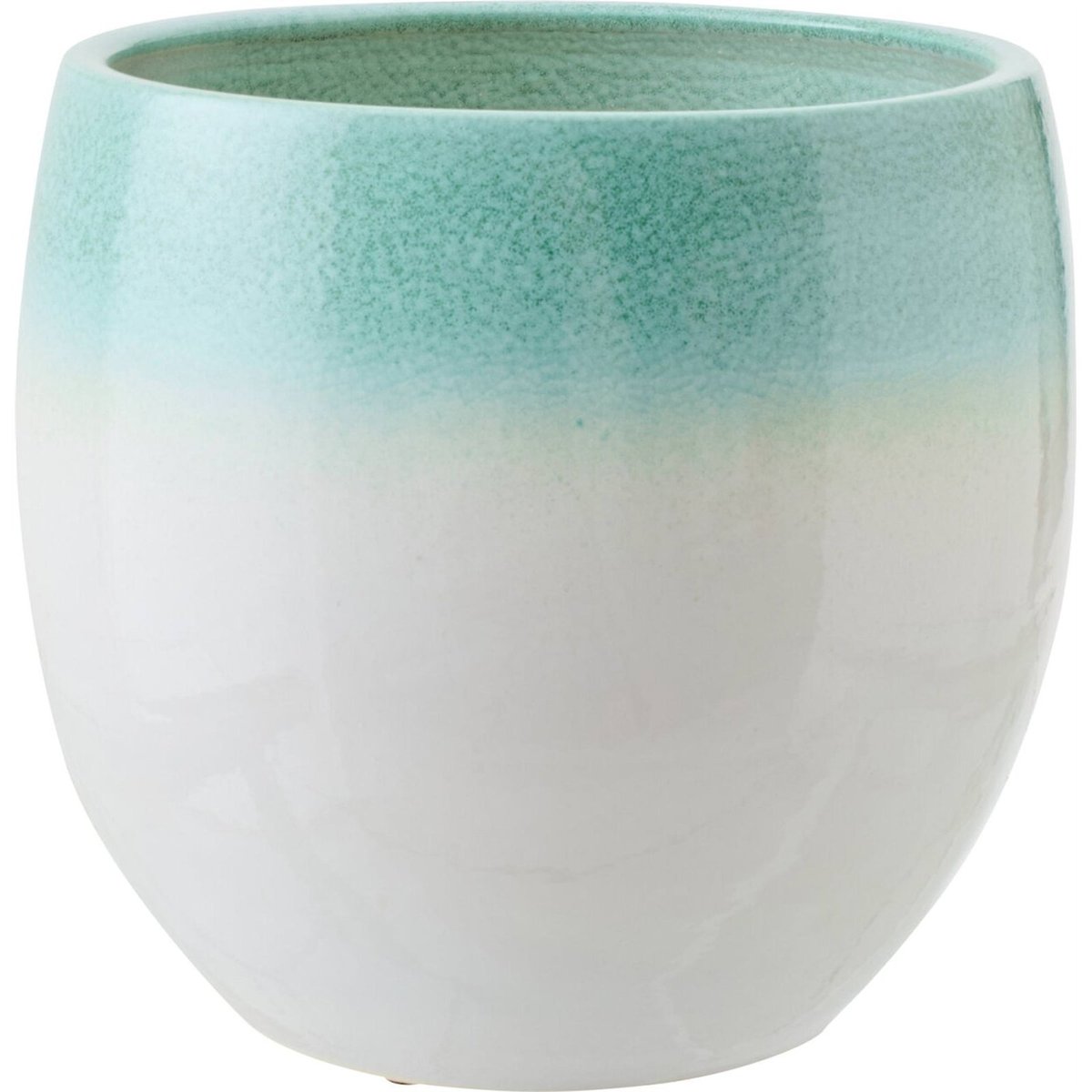 Cache-pot en céramique fait main vert menthe et blanc, RECOLLECTION