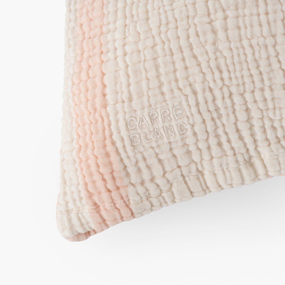 Housse de coussin gaze de coton RYTHMO nectar de peche, CARRE BLANC