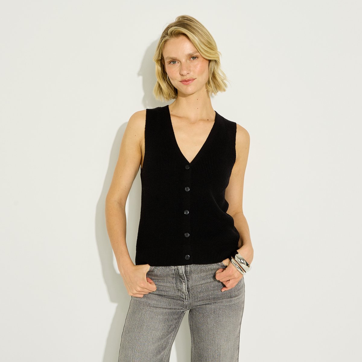 Gilet sans manches col V noir, GRAIN DE MALICE
