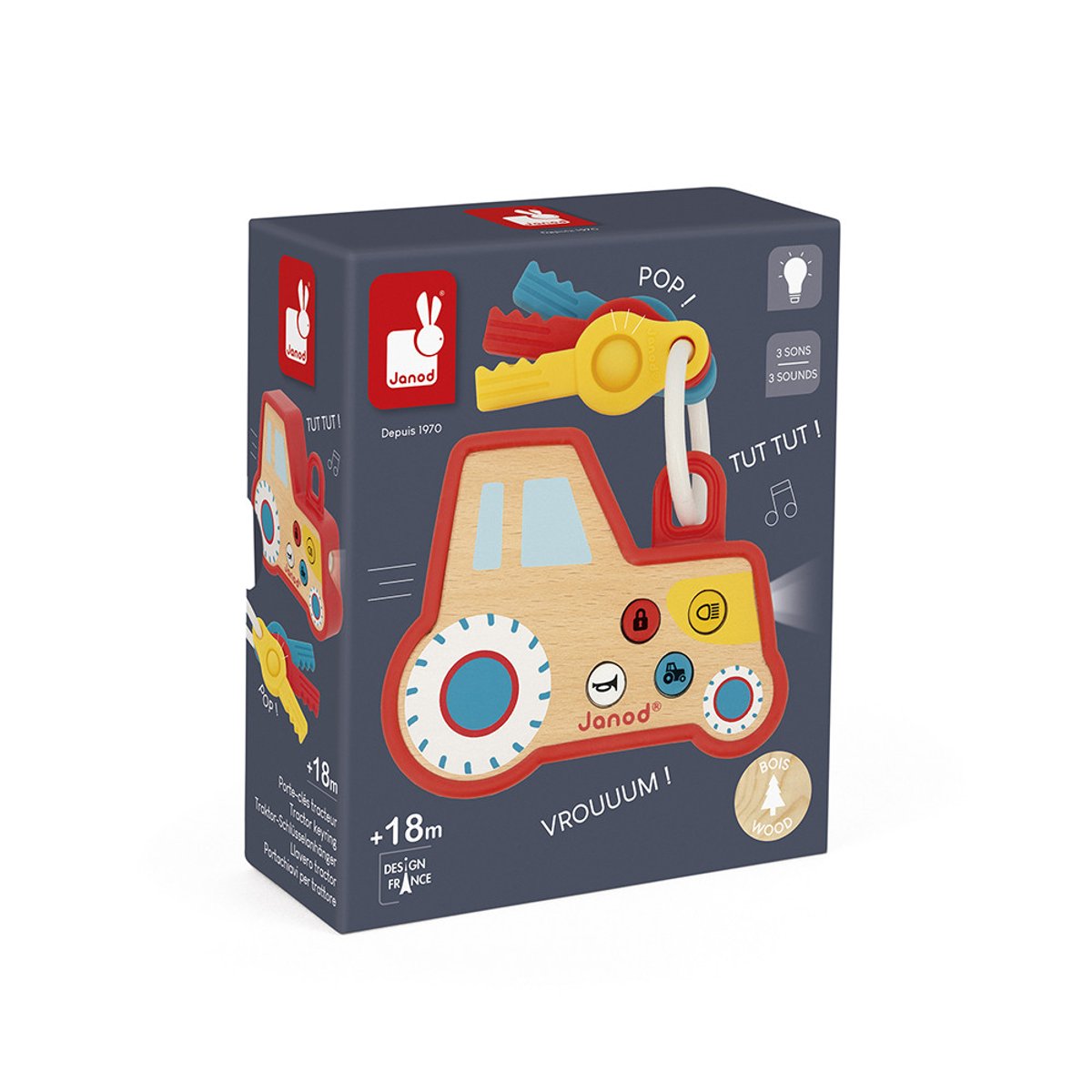 Hochet Interactif Porte-clés Tracteur rouge, JANOD