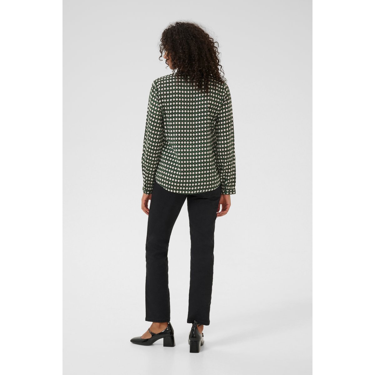 Long sleeved blouse vert graphique dark green diamont print, KAFFE