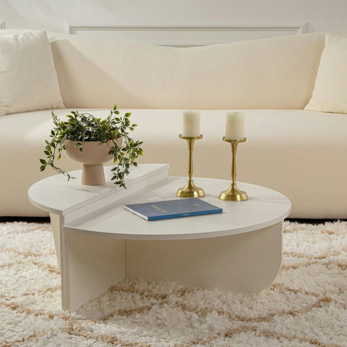 Table basse ronde modulable 2 hauteurs MARFA bois blanc, PIER IMPORT