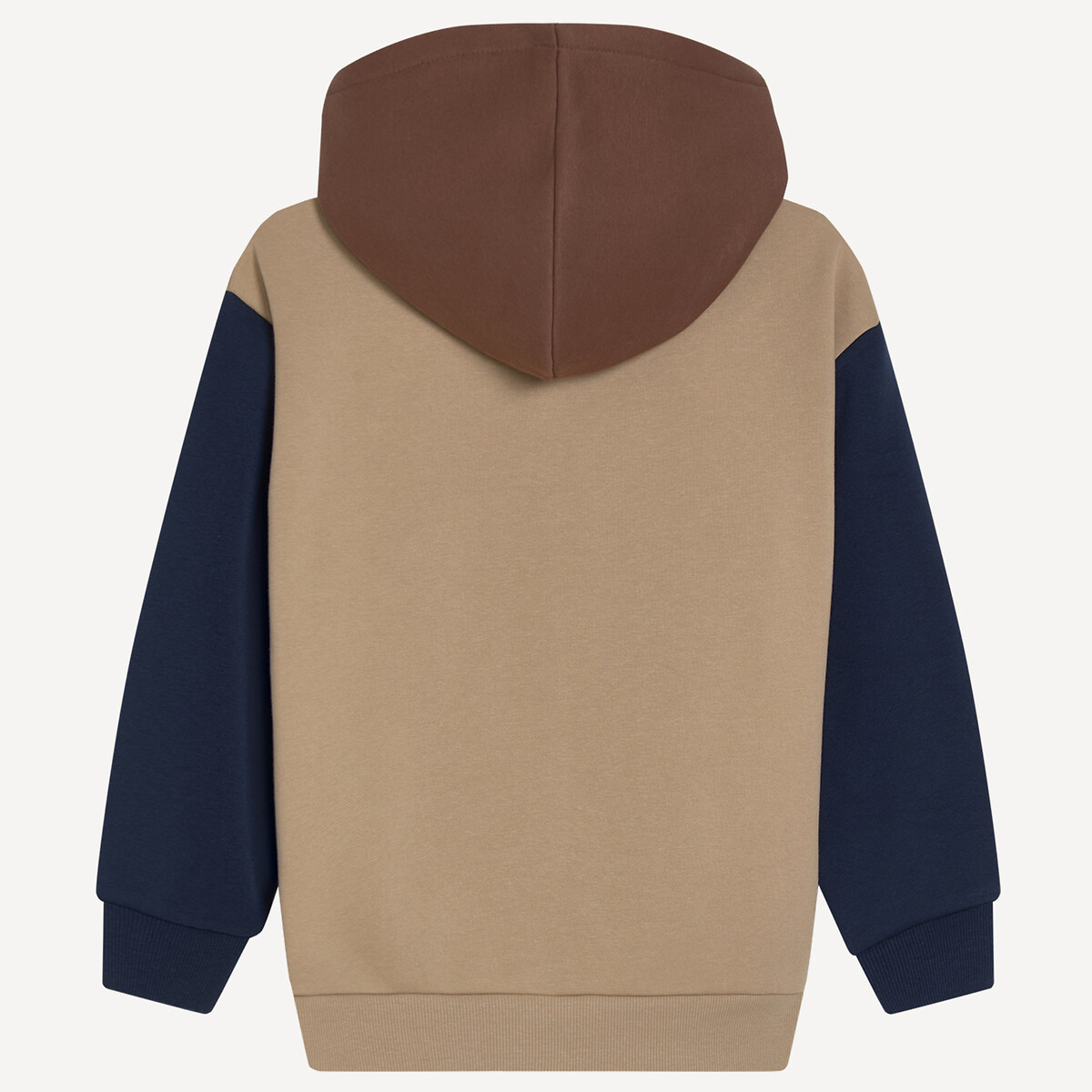 Sweat zippé à capuche, color block, en molleton bleu marine/marron, LA REDOUTE COLLECTIONS