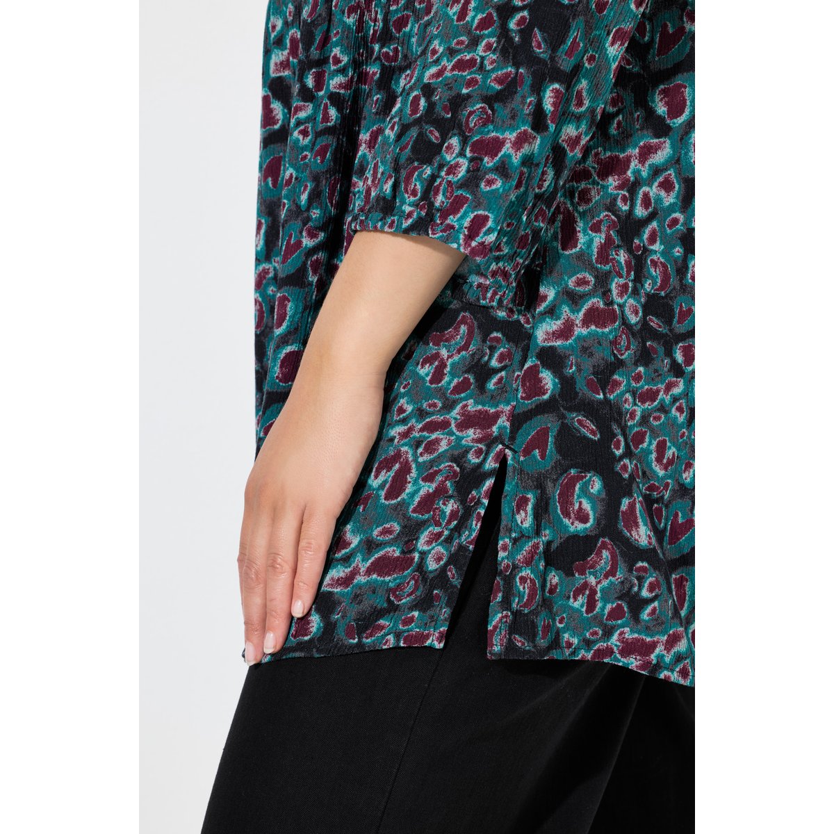 Blouse smockée motif léopard, coupe évasée vert pétrole, ULLA POPKEN