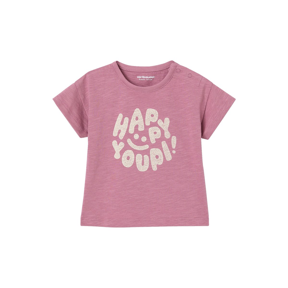 T-Shirt "Happy Youpi" bébé manches courtes en coton bio violet, VERTBAUDET