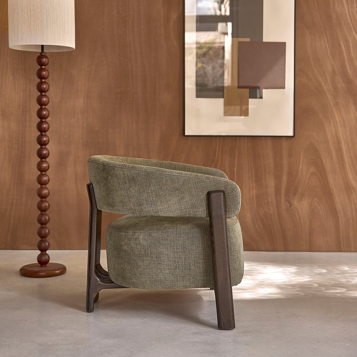 Fauteuil en bois massif et tissu  HENRI kaki, BERAH GETAH