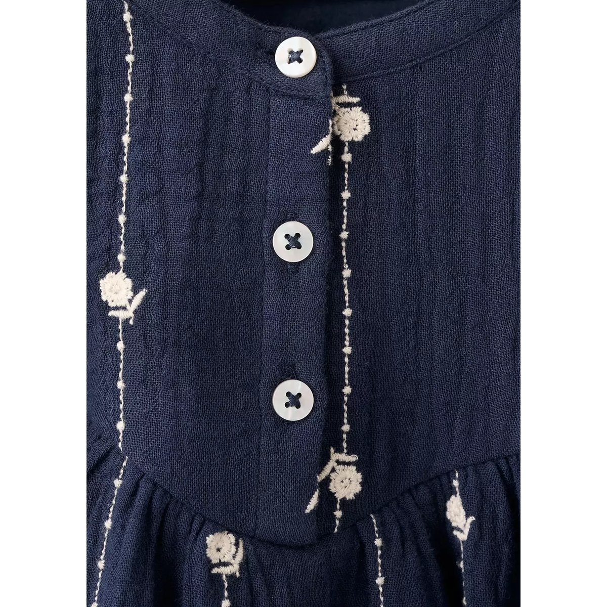 Robe en coton broderie à fleurs bleu marine, MANGO BABY