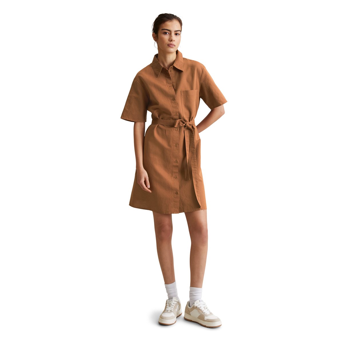 Robe chemisier relaxed en mélange de lin et de coton marron, MARC O’POLO DENIM