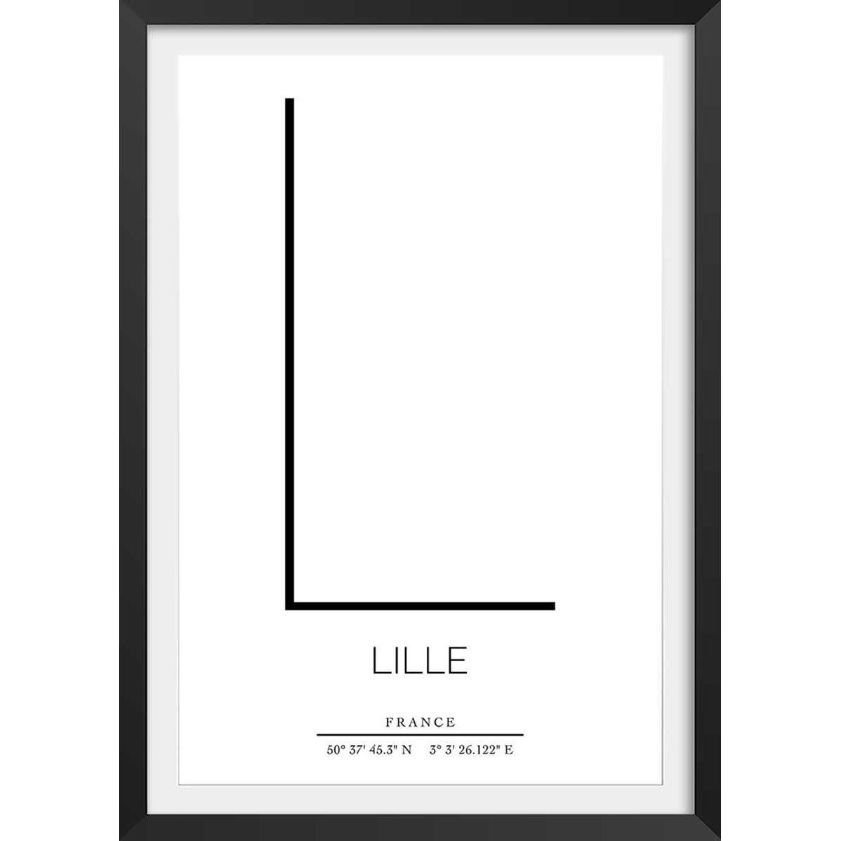 Poster l lille affiche + cadre en bois - noir, HEXOA