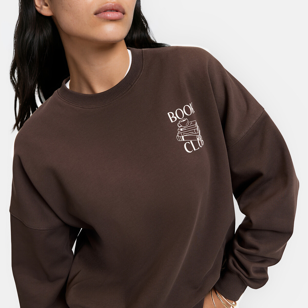 Book Club Graphic Cotton Crew Neck Sweatshirt brown, LA REDOUTE COLLECTIONS