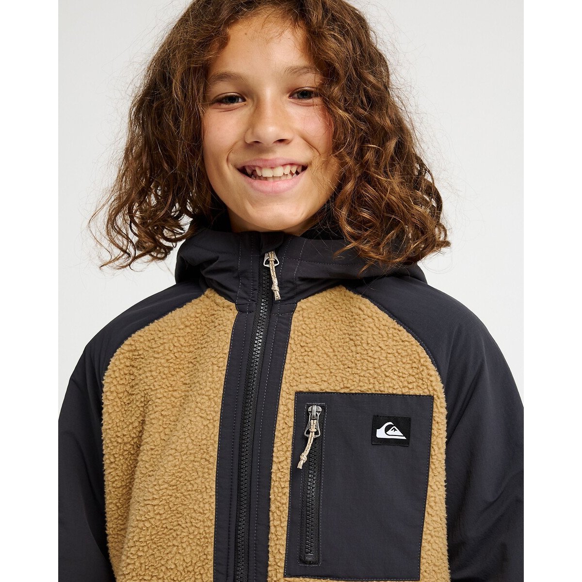 Veste polaire zippée avec capuche camel/bleu, QUIKSILVER