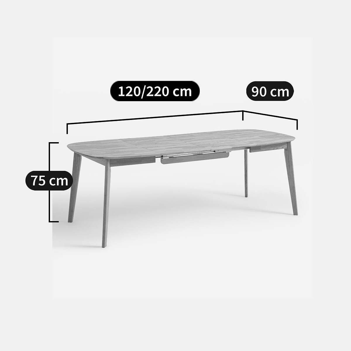 Mesa de comedor extensible de roble macizo, de 4 a 10 cubiertos, DALMAR roble, LA REDOUTE INTERIEURS