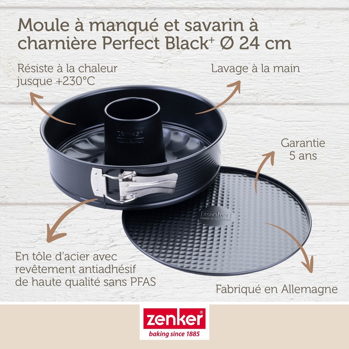 Moule à manqué et à savarin double fond 26 cm PERFECTBACK+ noir, ZENKER
