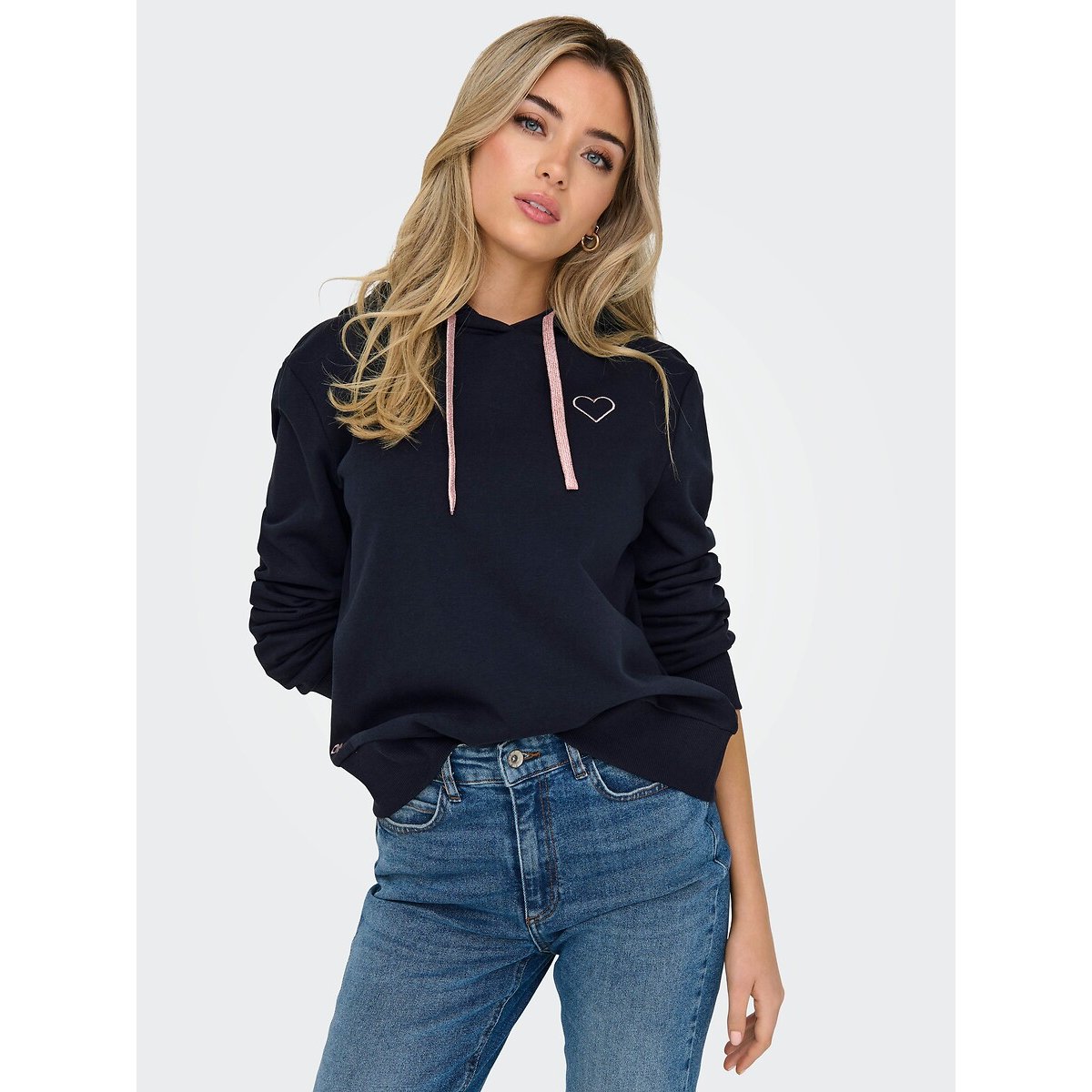 Felpa con cappuccio, motivo cuore navy, ONLY