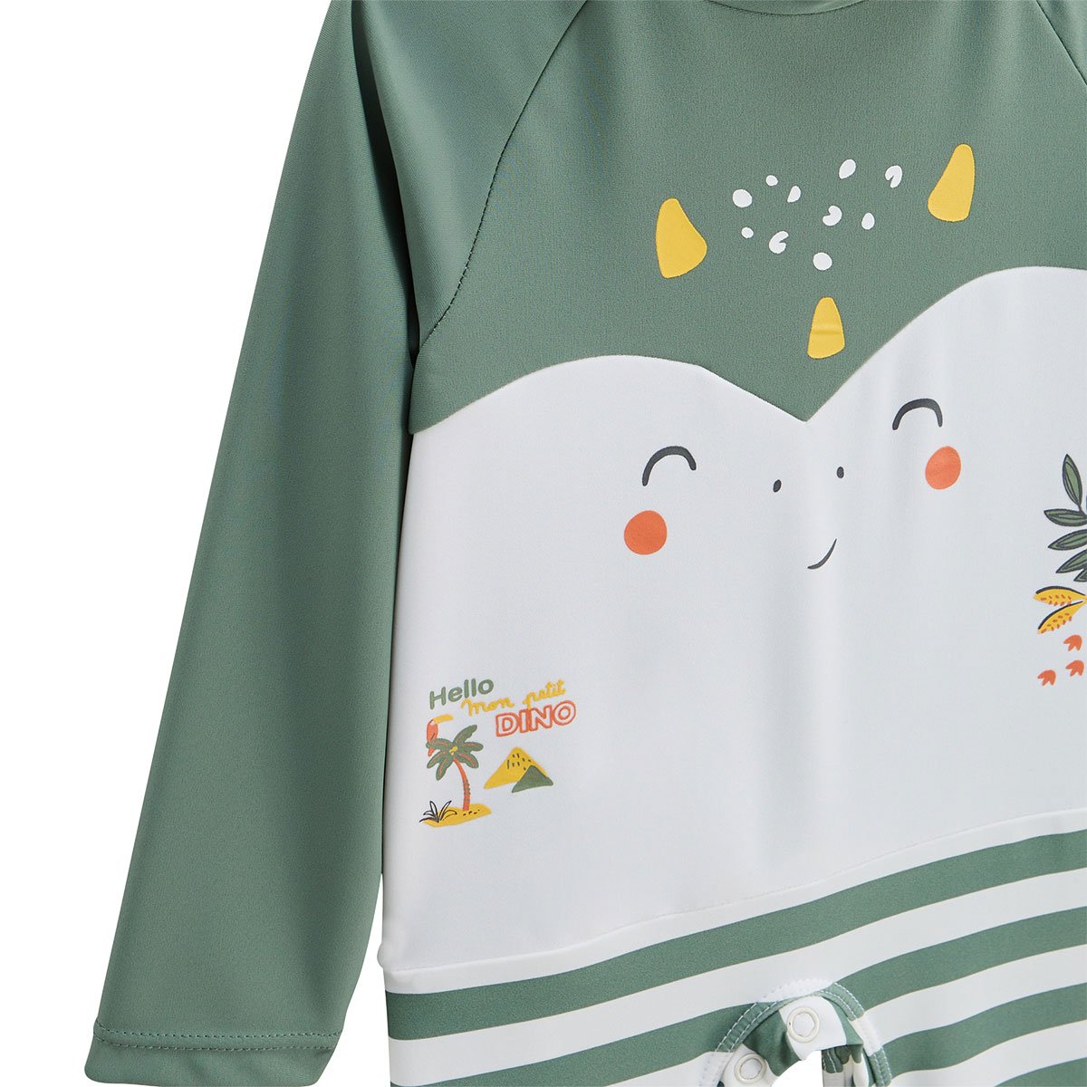 Combinaison de bain bébé manches longues protection UV Hello Dino kaki, PETIT BEGUIN