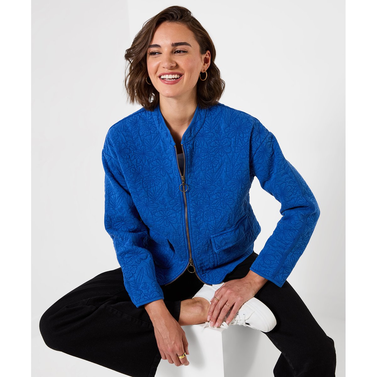 Veste Matelassée Brodée Fleurie Lola bleu, JOE BROWNS