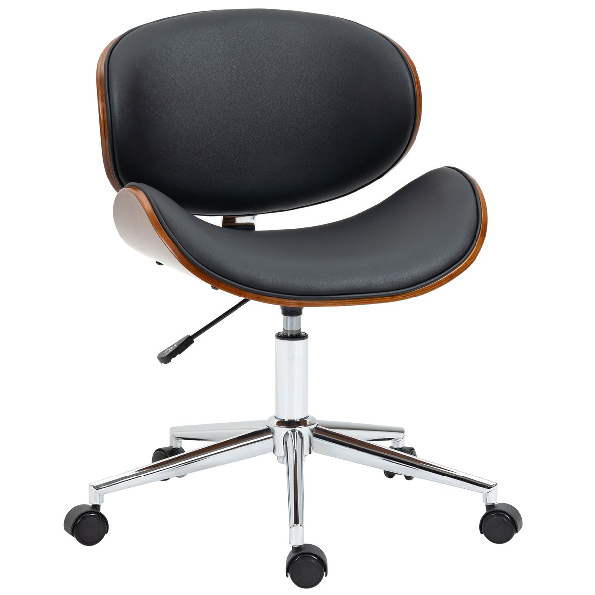 Chaise de bureau Revêtement synthétique PU noir et bois, HOMCOM