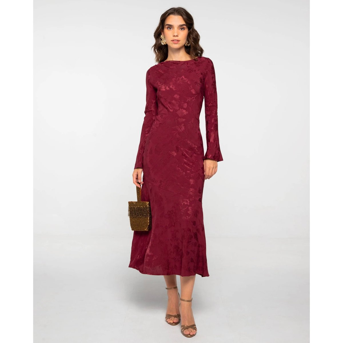 Robe longue violet avec drapé et jupe à volants VALENTINA prune, THE-ARE