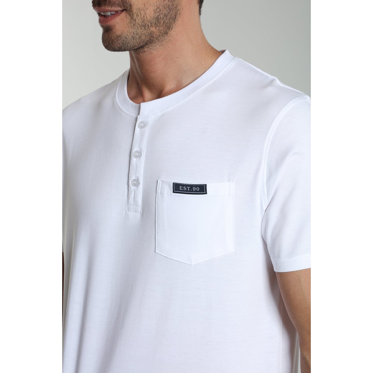T-shirt manches courtes coton HENLEY blanc, GENTLEMAN FARMER