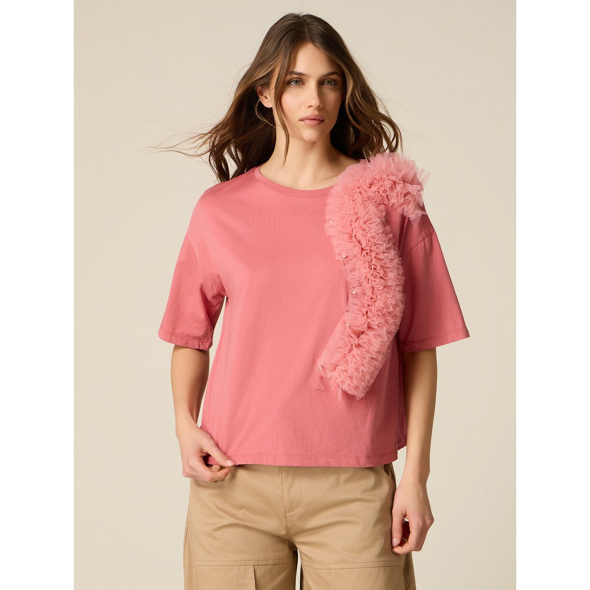 T-shirt avec application rose, OLTRE