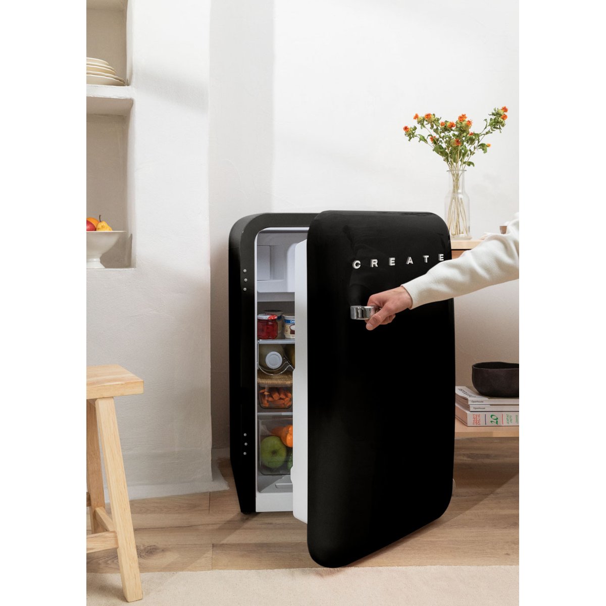 Réfrigérateur rétro FRIDGE RETRO 107L noir/argent, CREATE