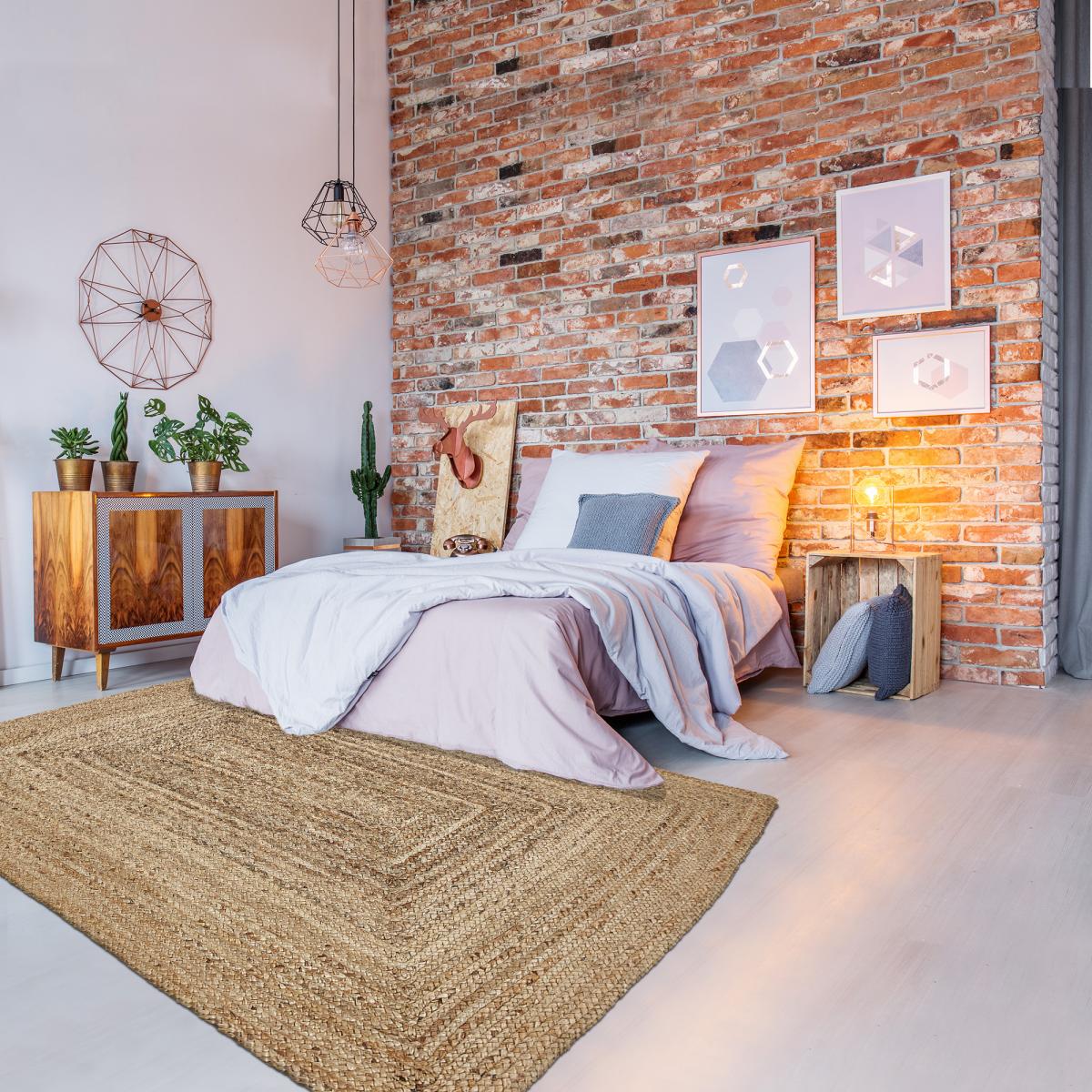Tapis jute fait à la main motif uni JUTURE beige, UN AMOUR DE TAPIS