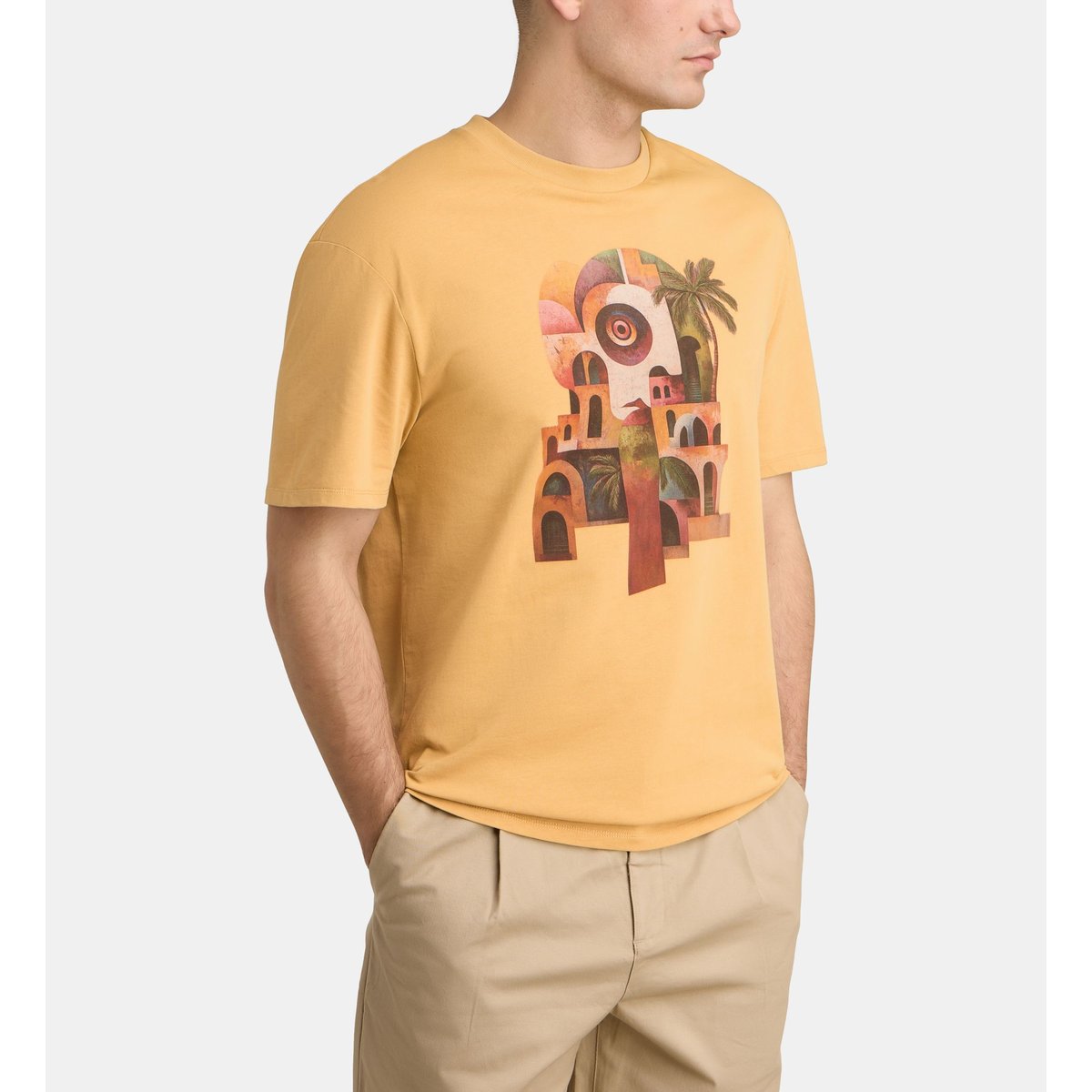 T-shirt sishart imprimé en coton jaune foncé, GALERIES LAFAYETTE