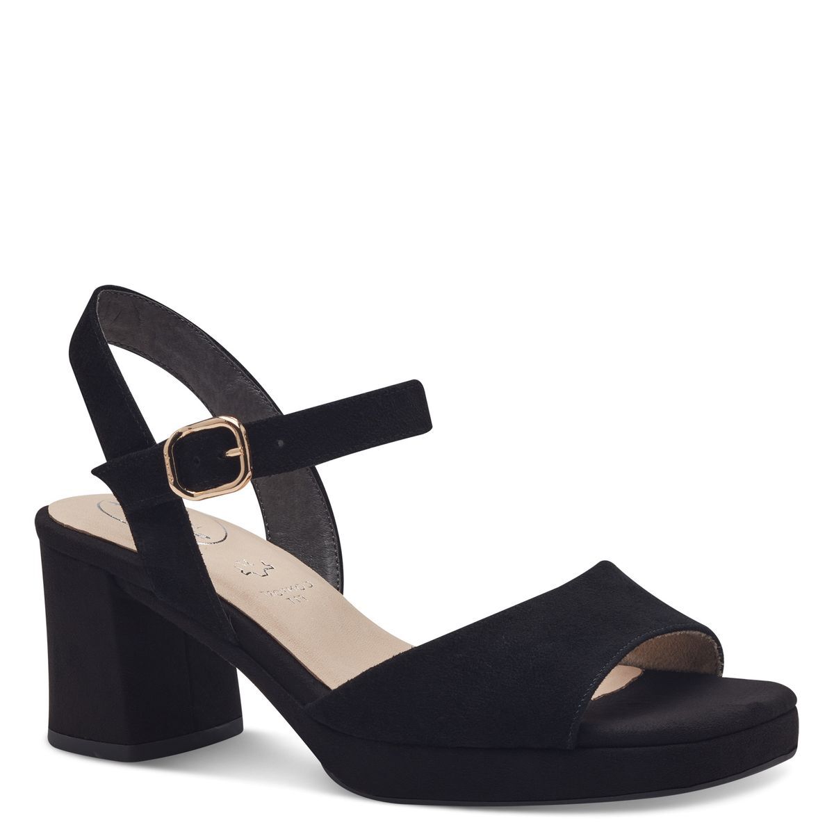 Sandale à talon en cuir noir zèbre, TAMARIS