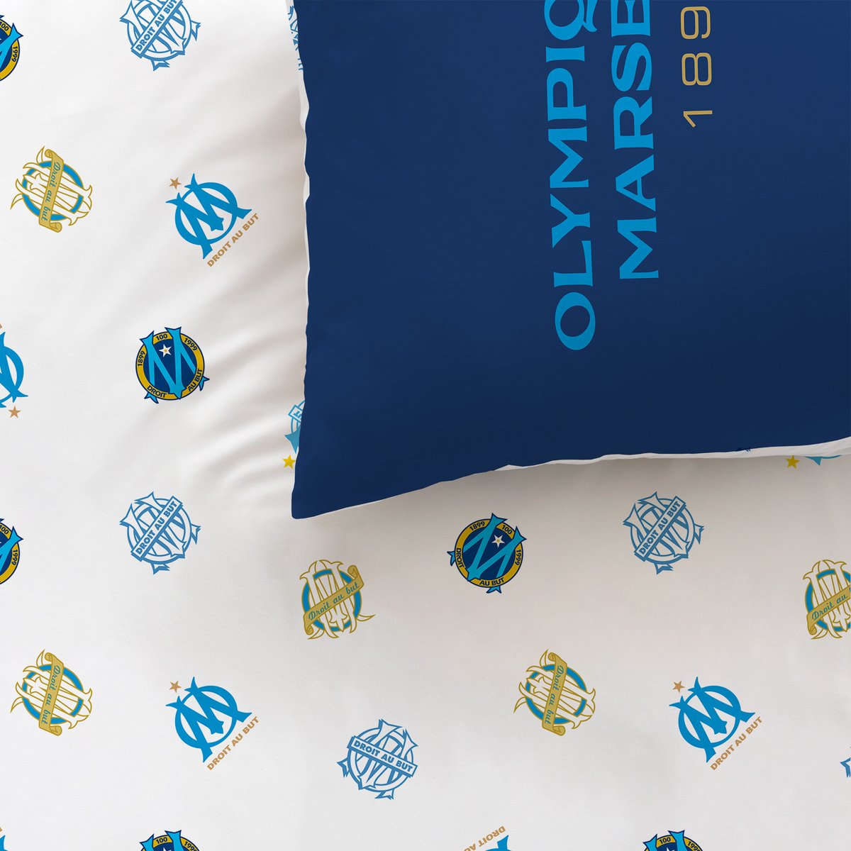 Parure de lit 100% Coton, OM CÉLÉBRATION bleu, OLYMPIQUE DE MARSEILLE