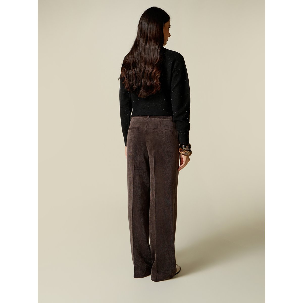 Pantalon palazzo côtelé marron, OLTRE