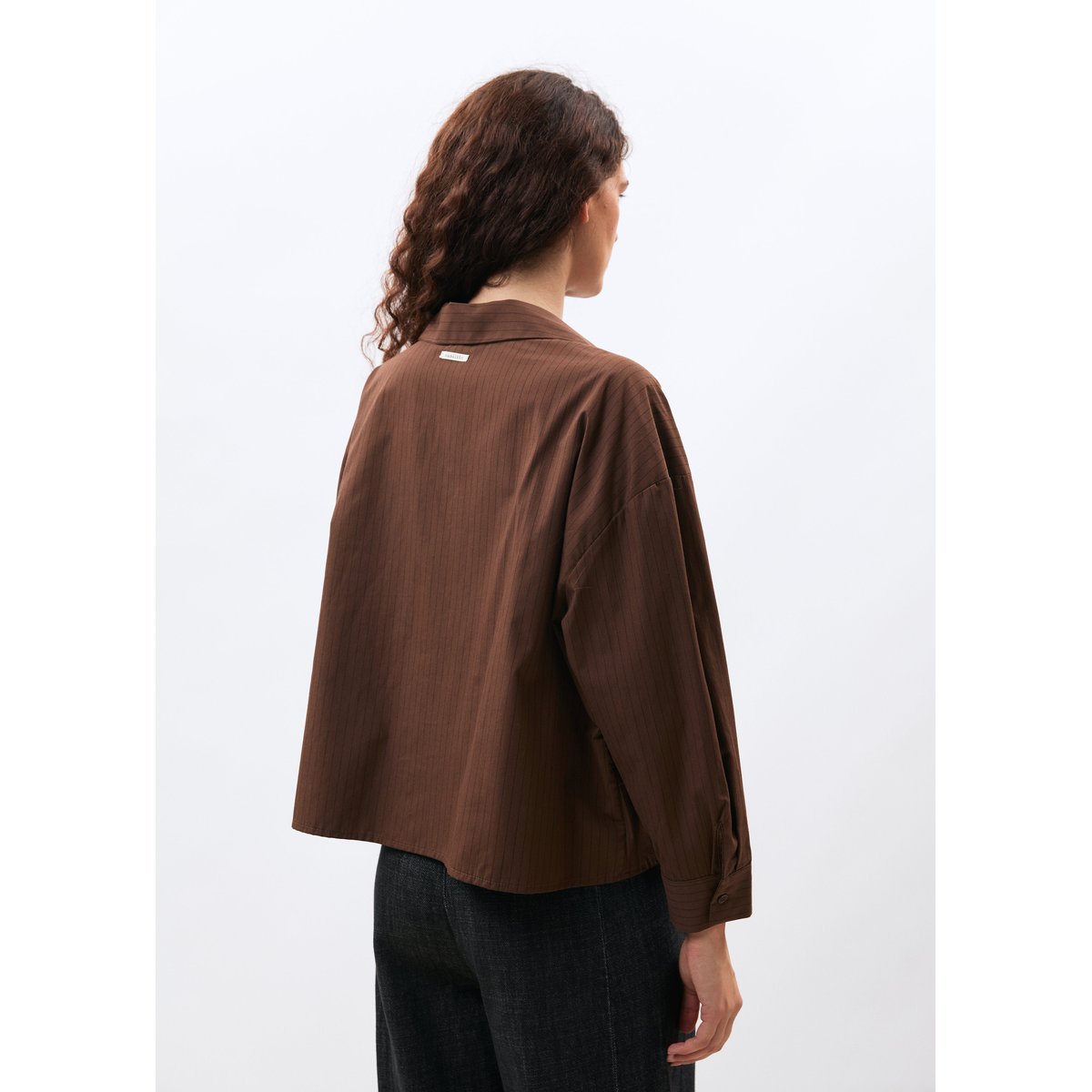 Chemise oversize manches longues à rayures marron, HUMILITY
