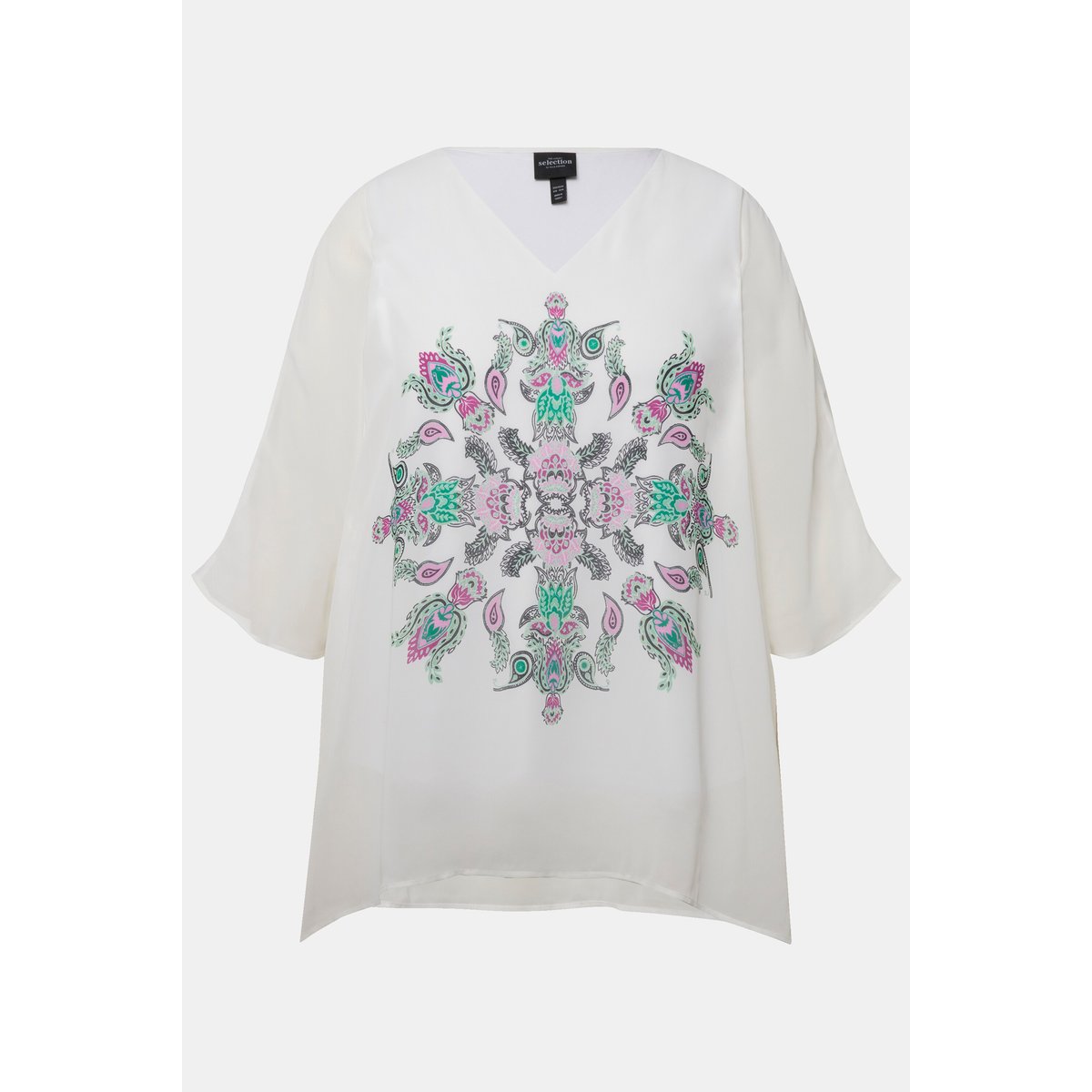Tunique oversized à col V et manches courtes vert bleu, ULLA POPKEN