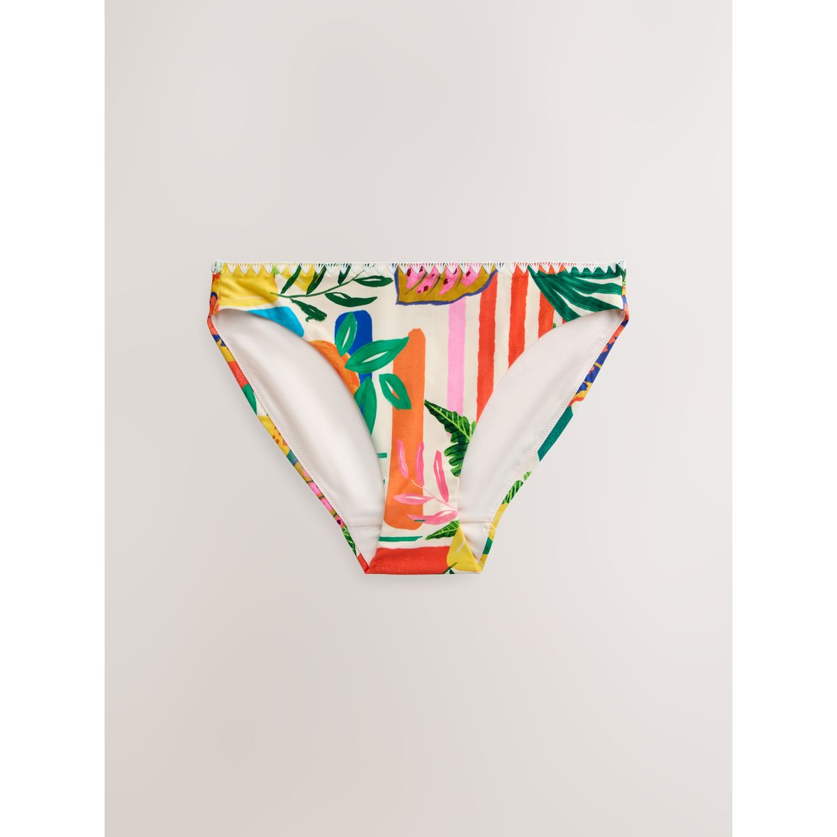 Bas de bikini échancré en point surjet rouge/vert tropical, NEXT