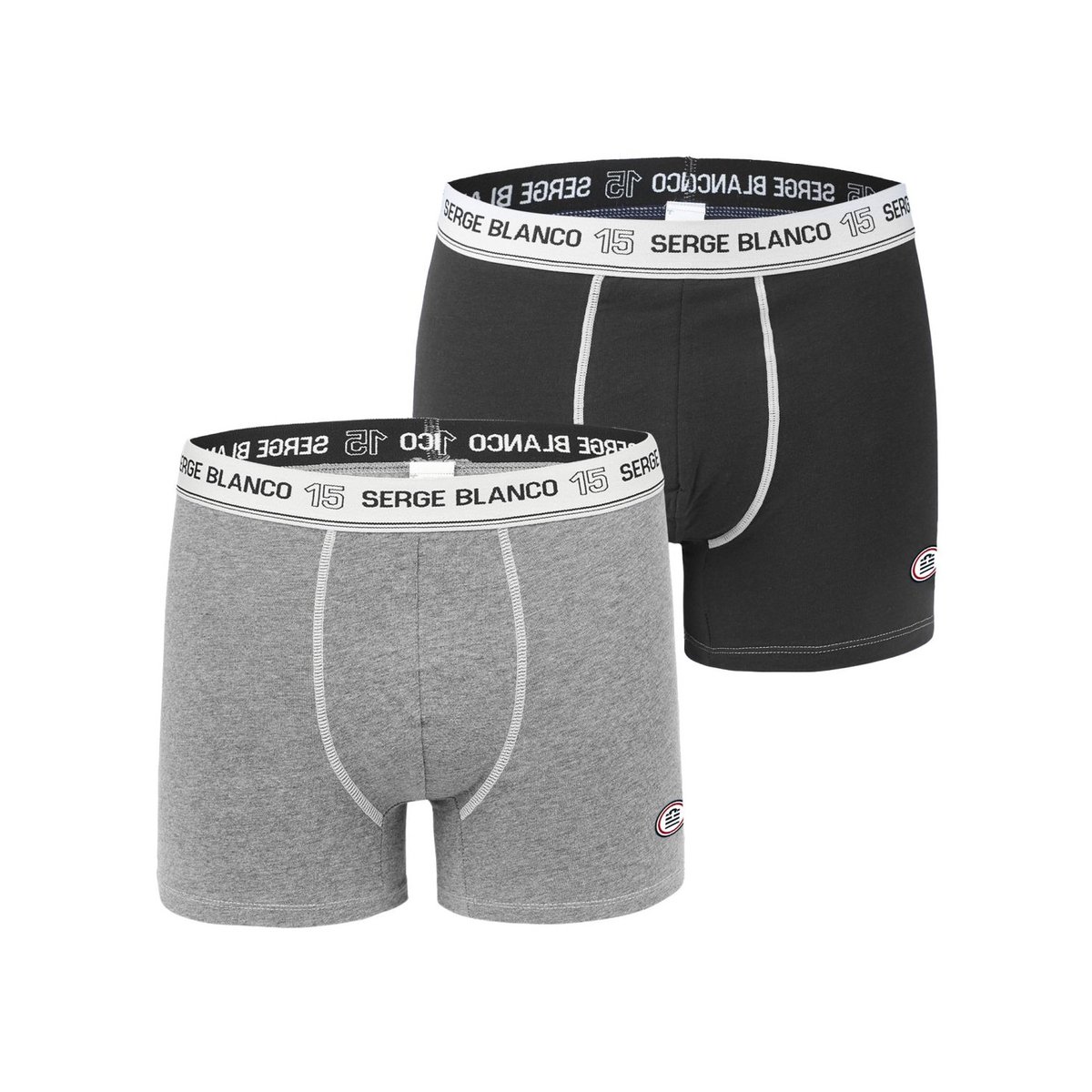 Lot De 2 Boxers Coton Uni gris/noir, SERGE BLANCO