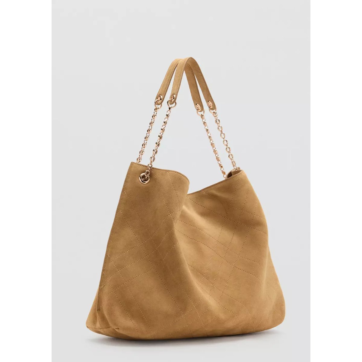 Sac porté épaule en daim marron moyen, MANGO