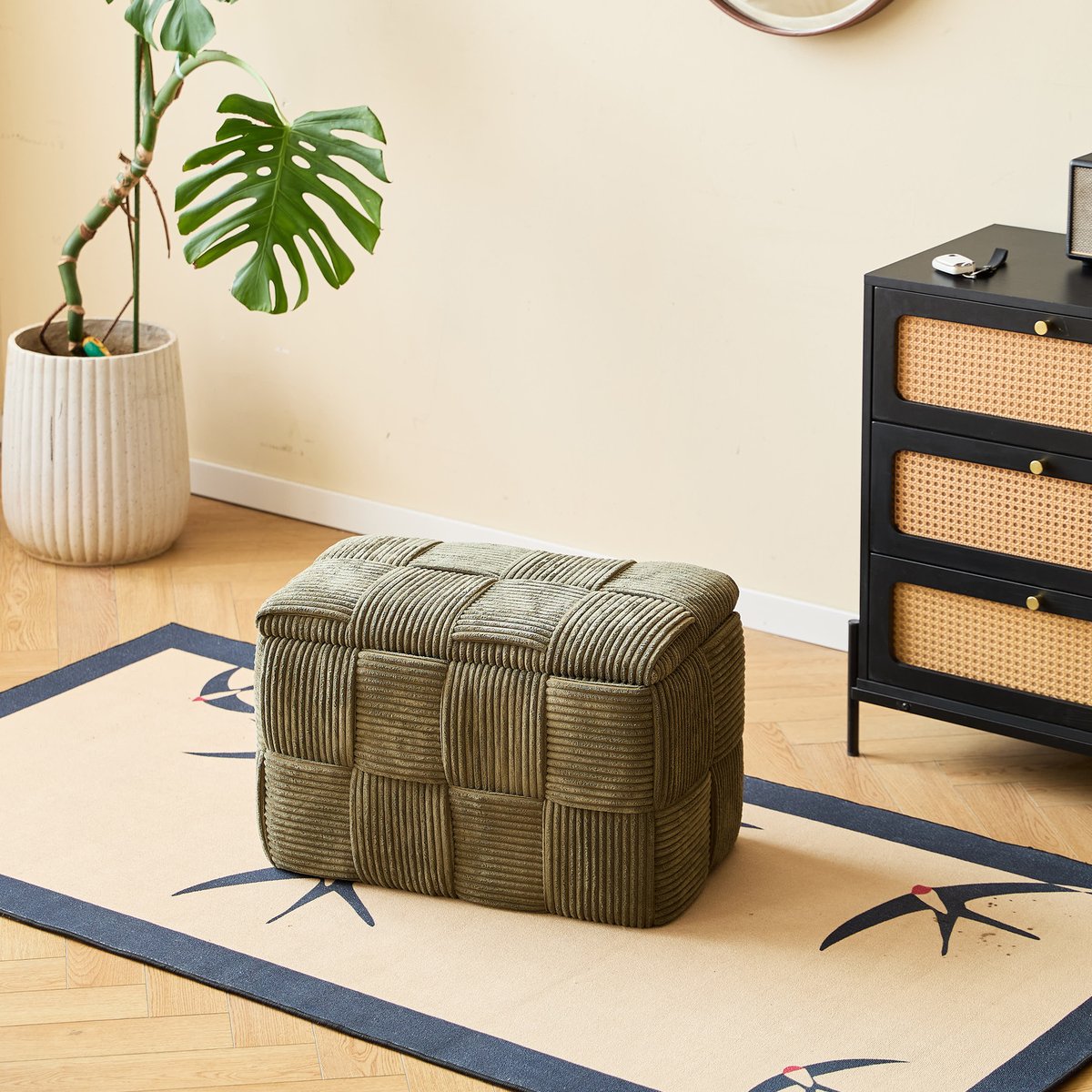 Banc avec rangement, velours côtelé, VANERN vert, NORDLYS