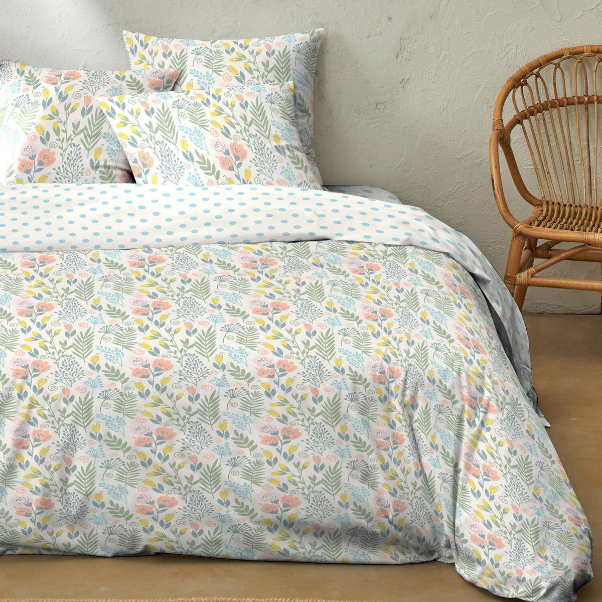 housse de couette avec taie(s) en coton, Lila Multico sauge, C DESIGN HOME TEXTILE