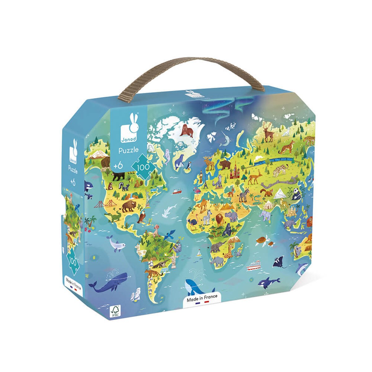 Puzzle Monde 100 Pièces bleu, JANOD