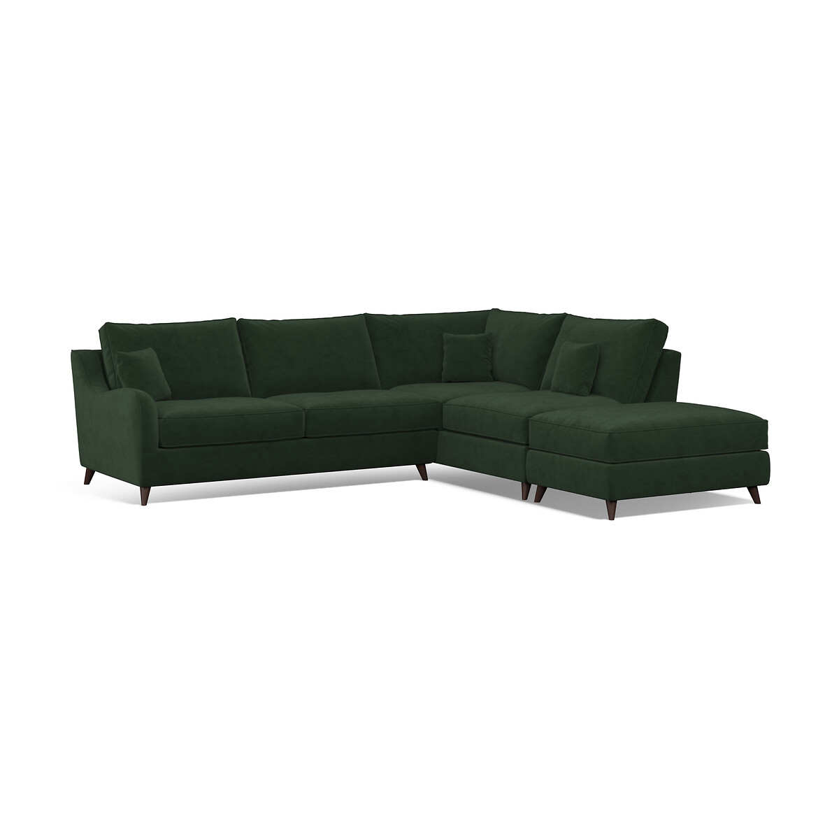 Amelia Velvet Corner Sofa & Modular Footstool Set with Dark Wood Legs (Right Facing) emerald, ÉDITÉ