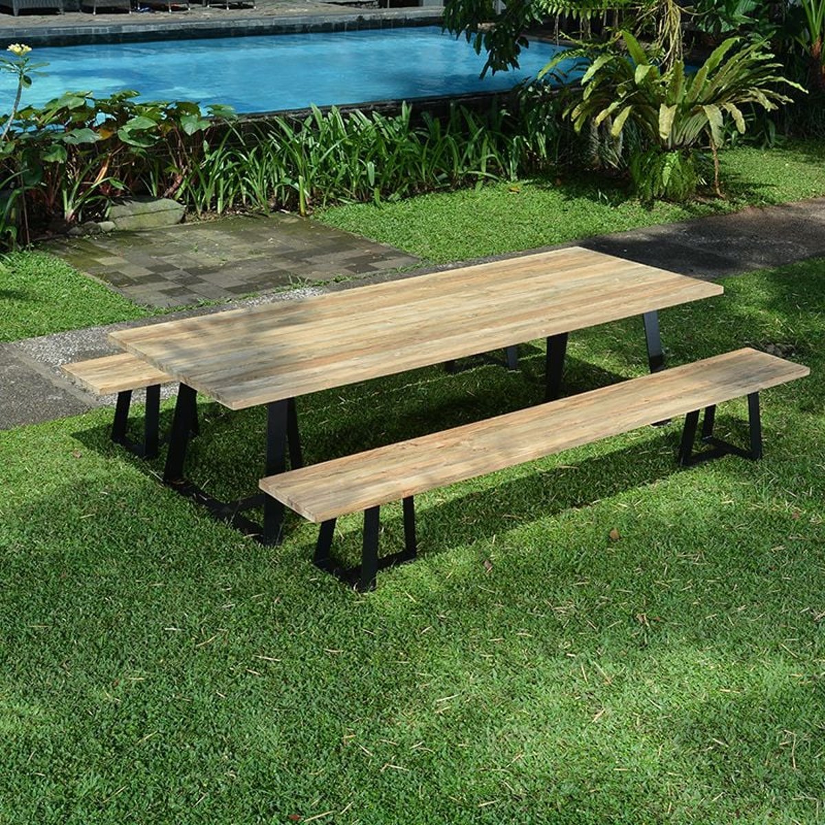 Table métal et teck recyclé 300 x 110 cmsay naturel, GECKO JARDIN