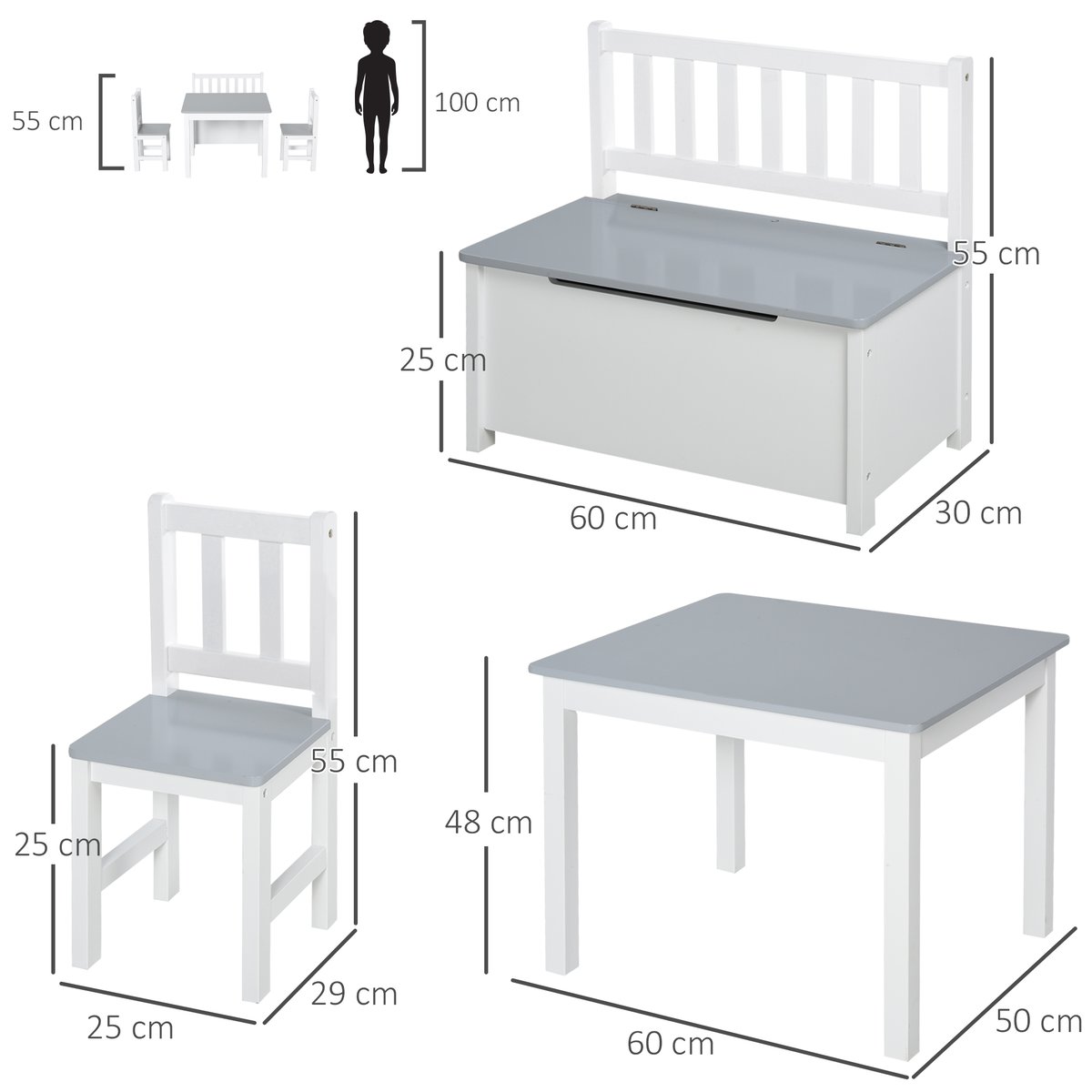 Ensemble table et chaises pour enfants MDF gris, HOMCOM
