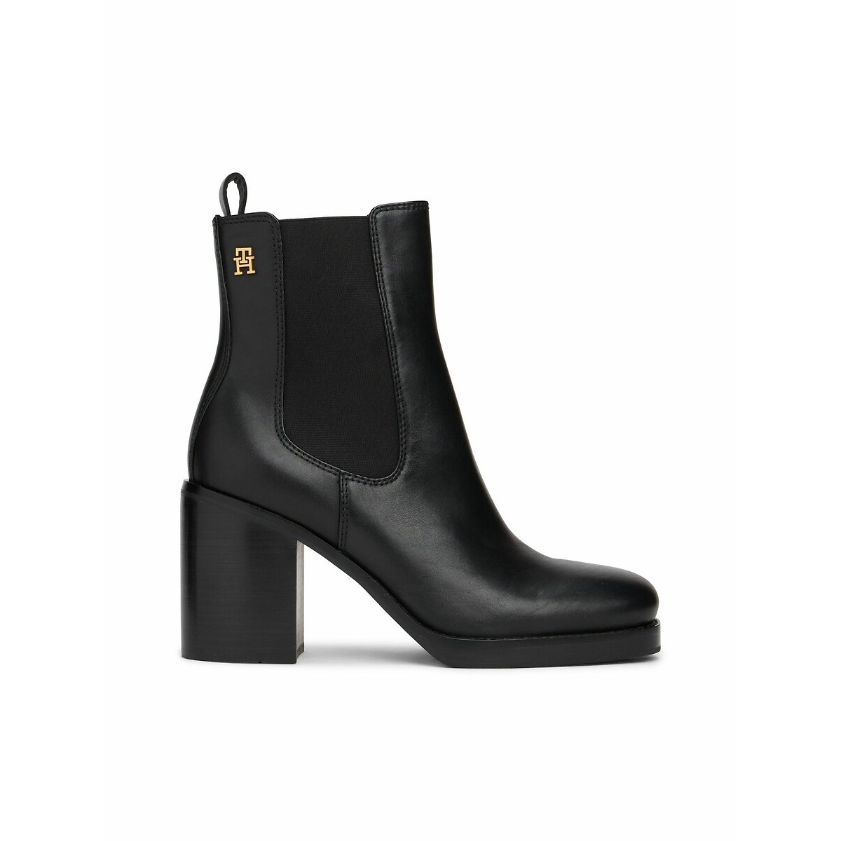 Stivaletti in pelle, punta quadrata nero , TOMMY HILFIGER