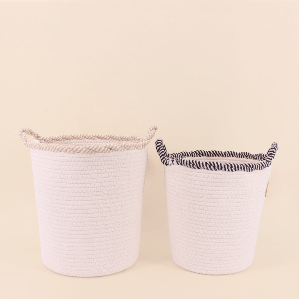 Set de 2 paniers ronds en corde de coton finition vague beige, ORNAMI